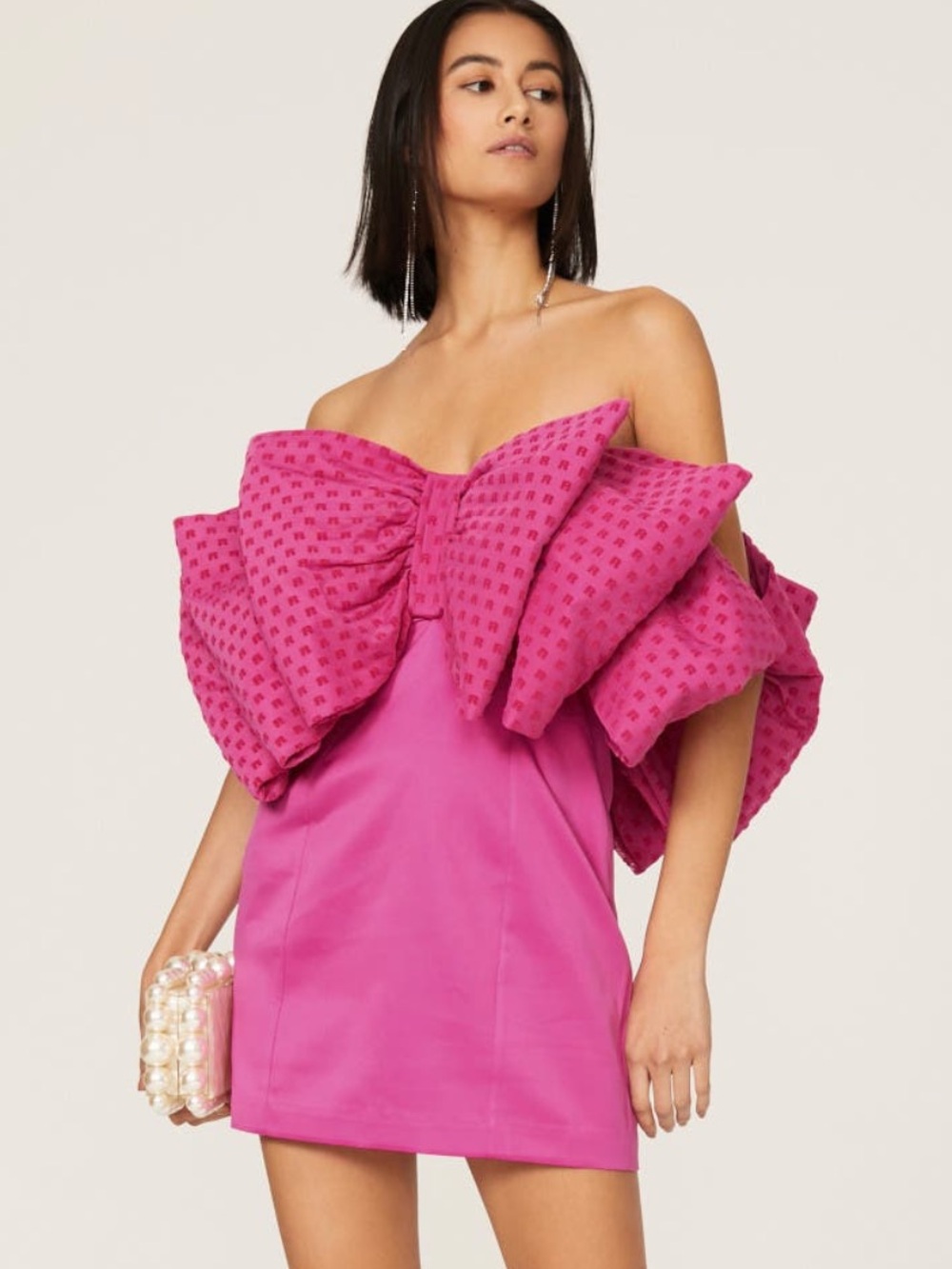 ROTATE Birger Christensen Natalie Pink Oversized Bow Mini Dress Size 0